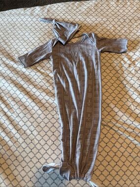Baby Gray Knotted Gown and Hat Set - Soft Jersey Kids Pajamas